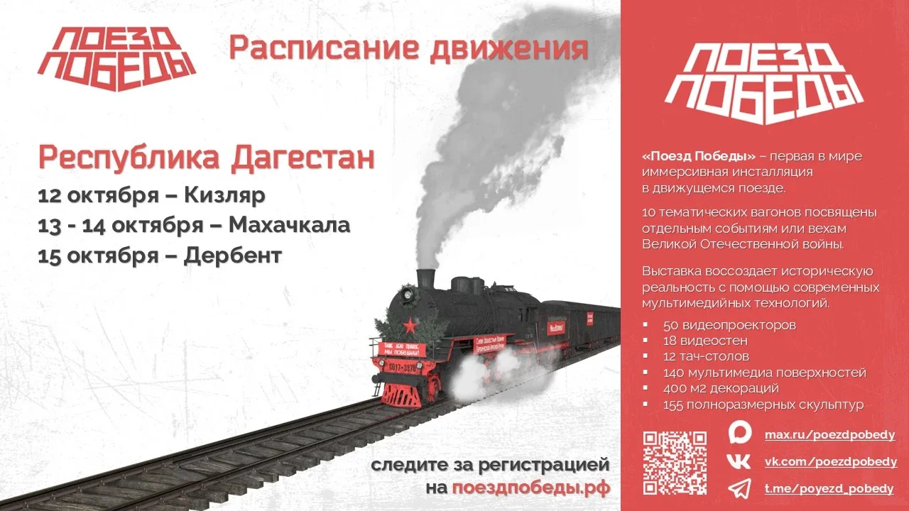 Первая в мире иммерсивная передвижная выставка «Поезд Победы» приедет в Дагестан